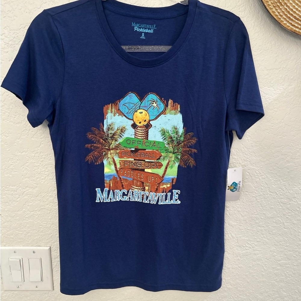 Margaritaville Fins Up Paddles Up" pickleball‎ t-shirt in navy size Small NWT